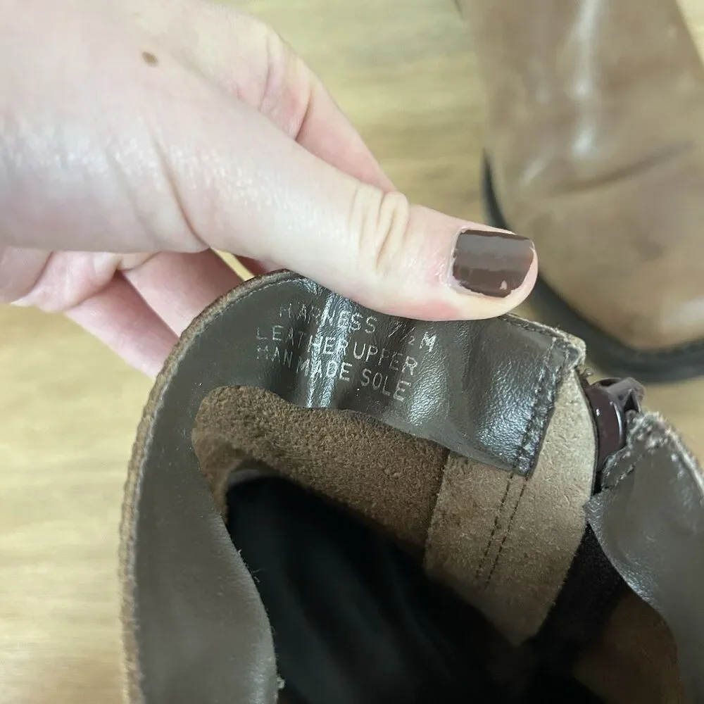 Brown Leather Harness Boots Size 7.5 Ankle Cowgirl Western Boho Square Toe